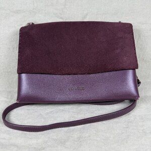 Ted Baker Leather & Suede Foldover Crossbody Clutch Plum Burgundy